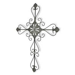 Large Gray Metal Scroll Design Gray Hanging Cross Wall Decor