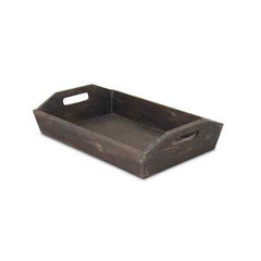 Rectangular Dark Rustic Brown Finish Wood Serving Tray with Handles