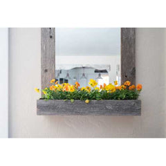 Rustic Weathered Gray Reclaimed Wood Plank Mirror with Shelf