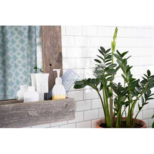 Rustic Weathered Gray Reclaimed Wood Plank Mirror with Shelf