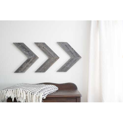 Set of 3 Rustic Weathered Grey Wood Chevron Arrow