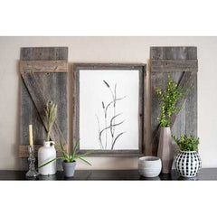 Set of 2 Rustic Natural Weathered Grey Wood Window Shutters with Hanger