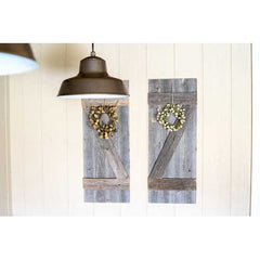 Set of 2 Rustic Natural Weathered Grey Wood Window Shutters with Hanger