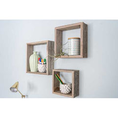 Set of 3 Square Espresso Reclaimed Wood Open Box Shelve