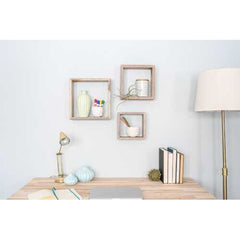 Set of 3 Square Espresso Reclaimed Wood Open Box Shelve