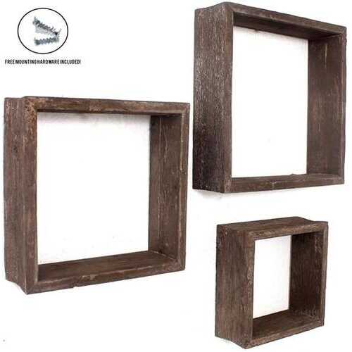 Set of 3 Square Espresso Reclaimed Wood Open Box Shelve