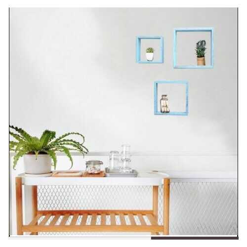 Set of 3 Square Robins Egg Blue Reclaimed Wood Open Box Shelve