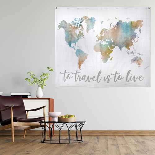 Stratton Home Decor To Travel Is To Live Watercolor Map Wall Tapestry