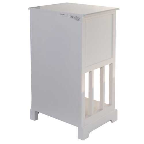White Wooden Side Table with 1 Lined Basket Weave Drawer and Bottom Shelf