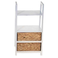 White Wooden Shelving unit   2 Shelves with 2 Basket Weave Drawers