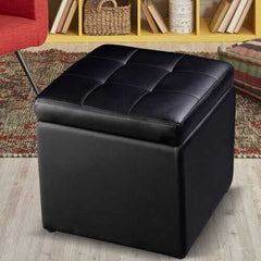 Foldable Cube Ottoman Pouffe Storage Seat - Color: Black