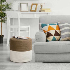 Pouf Ottoman Round for Sitting Braided Pouf with Jute Cover