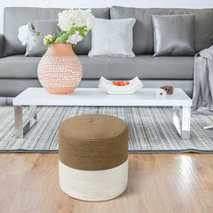 Pouf Ottoman Round for Sitting Braided Pouf with Jute Cover