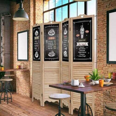 4-Panel Folding Privacy Room Divider Screen with Chalkboard
