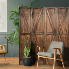 4 Panels Folding Wooden Room Divider-Brown - Color: Brown