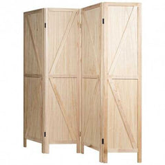4 Panels Folding Wooden Room Divider-Natural