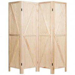 4 Panels Folding Wooden Room Divider-Natural