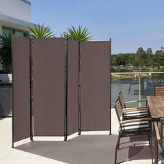 4-Panel Room Divider Folding Privacy Screen-Coffee - Color: Coffee