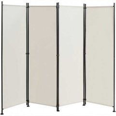 4-Panel Room Divider Folding Privacy Screen-Beige - Color: Beige