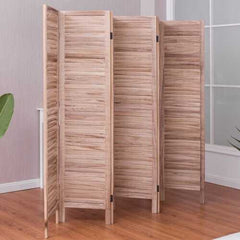6 Panels Classic Venetian Wooden Slat Room Screen-Brown - Color: Brown