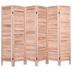 6 Panels Classic Venetian Wooden Slat Room Screen-Brown - Color: Brown