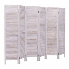 6 Panels Classic Venetian Wooden Slat Room Screen - Color: White