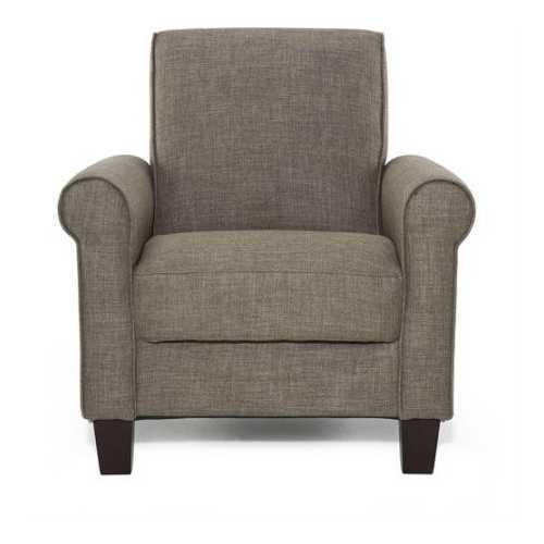 Moss Brown Fabric Upholstered Arm Chair with Wood Legs
