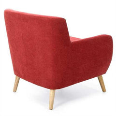 Red Linen Upholstered Armchair with Mid-Century Modern Classic Style Wood Legs