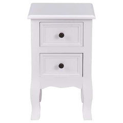 White Wooden 2-Drawer Accent End Table Nightstand
